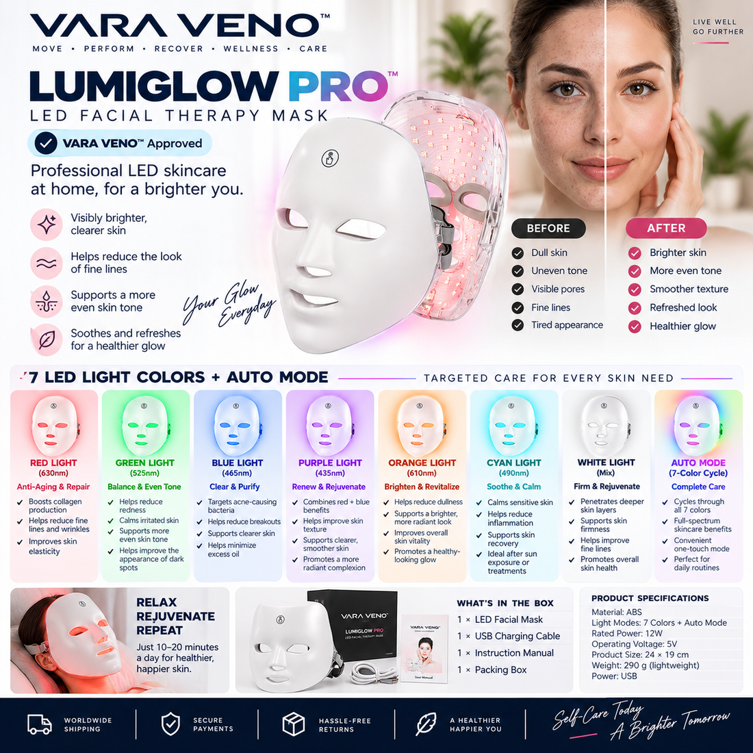 LumiGlow Pro™ — LED Facial Therapy Mask